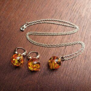 Amber Round Earrings and Necklace Set